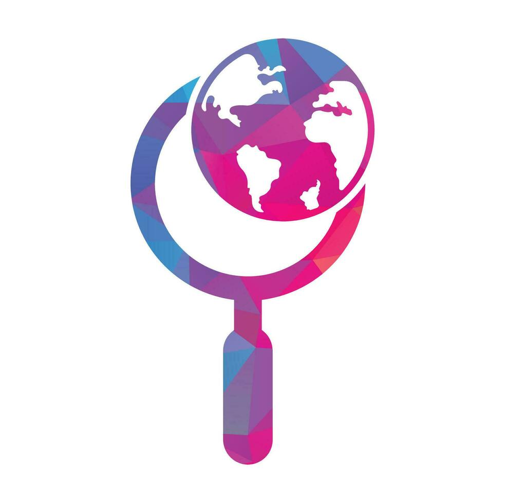 Globe search logo vector icon. world and loupe logo combination.