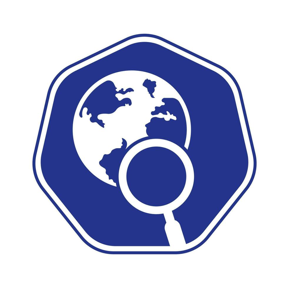 Globe search logo vector icon. world and loupe logo combination.