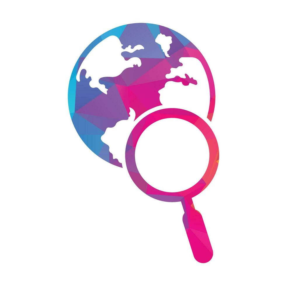 Globe search logo vector icon. world and loupe logo combination.