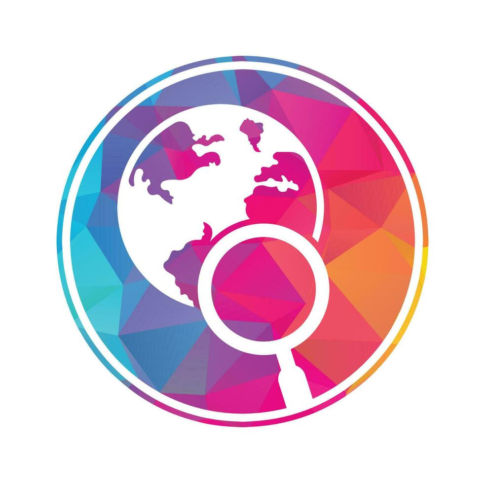 Globe search logo vector icon. world and loupe logo combination.