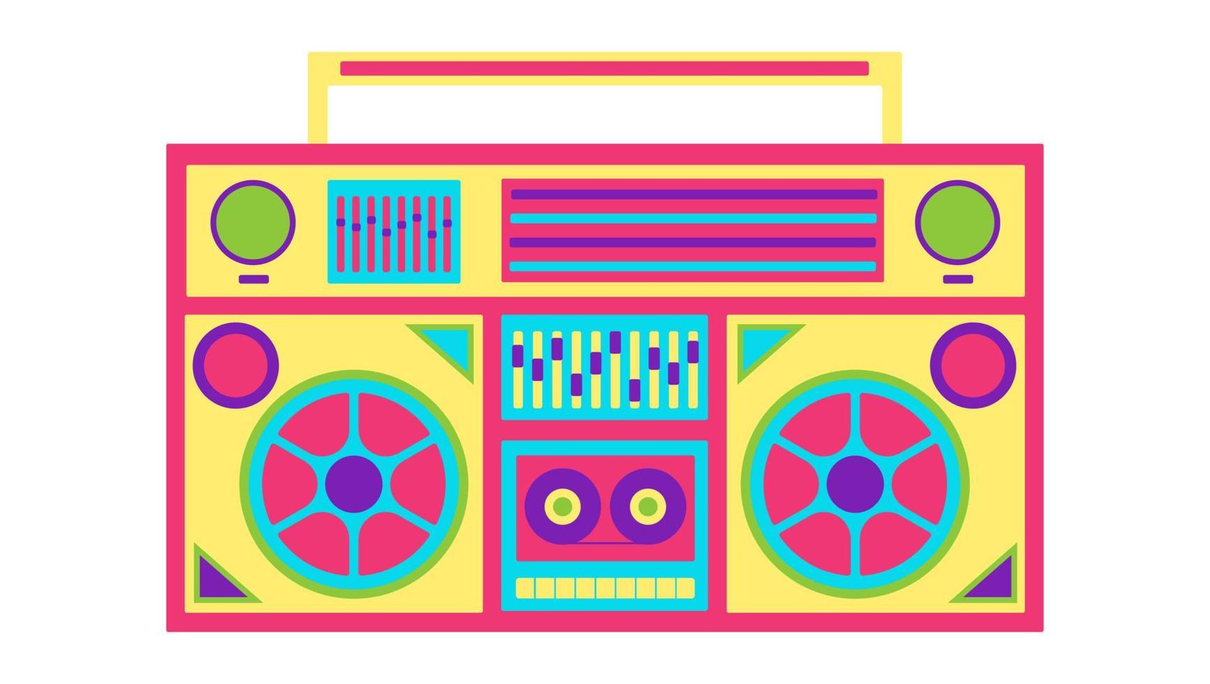 Neon retro cassette tape recorder Retro cartoon vector illustration on white background.