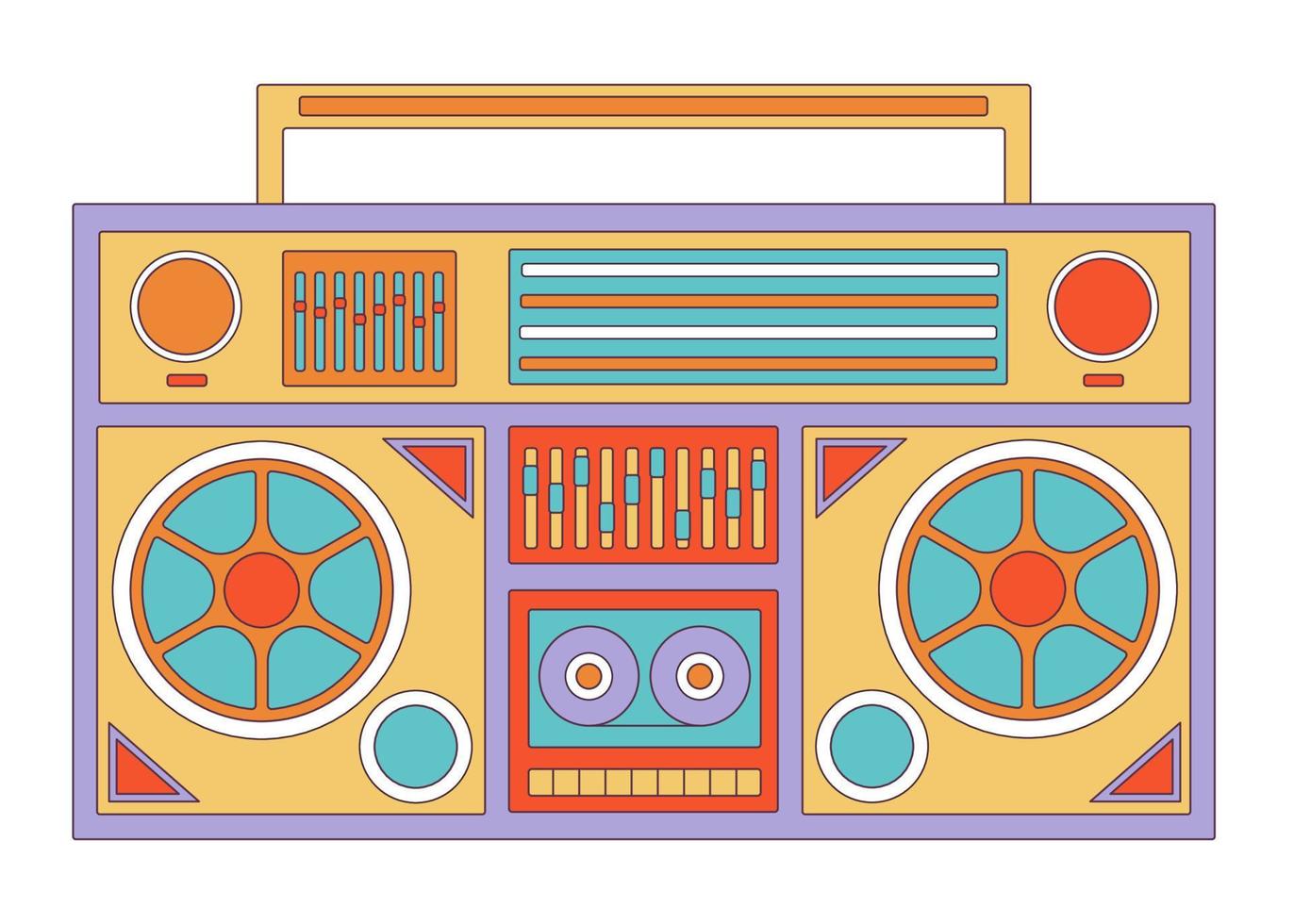 Groovy retro cassette tape recorder Retro cartoon vector illustration on white background.