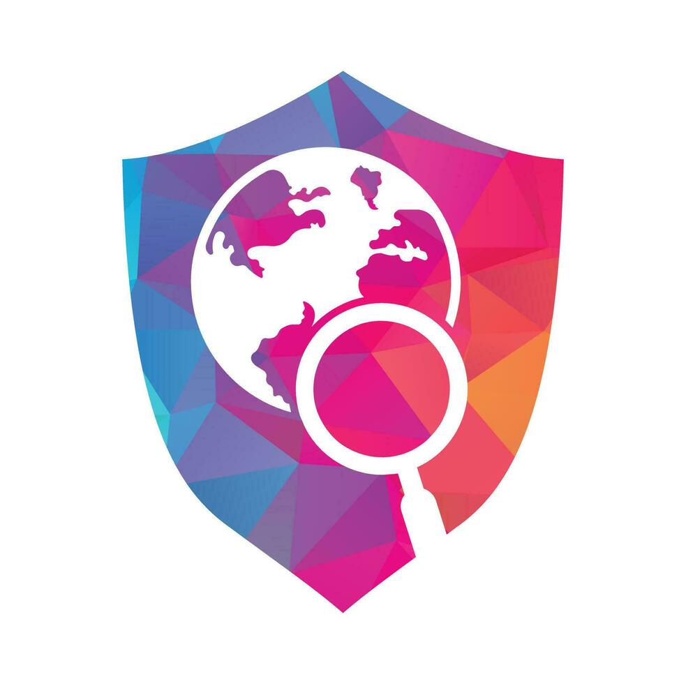 Globe search logo vector icon. world and loupe logo combination.