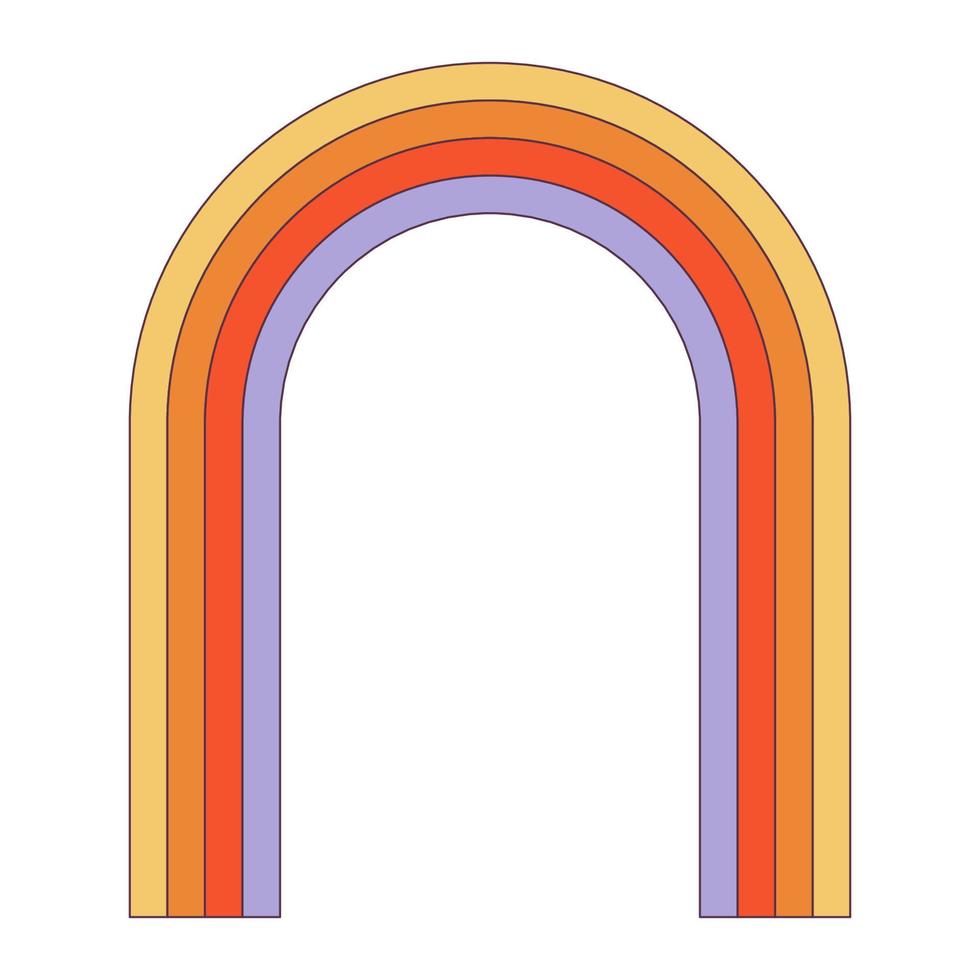 Retro groovy rainbow hipster arch. Psychedelic hippie rainbows wave. Psychedelic vintage cartoon element - funky illustration in hippy style. Vector flat illustration for banner, flyer, invitation.