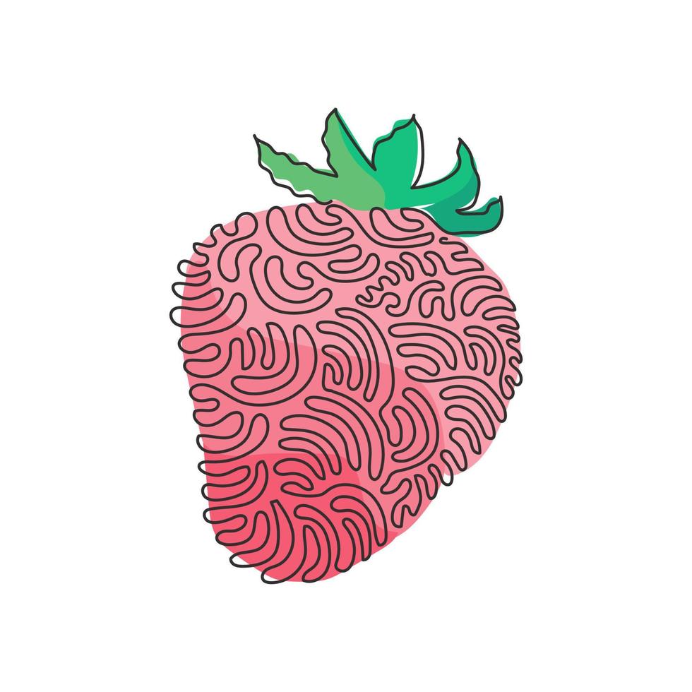 dibujo de línea continua única fresa orgánica sana entera para la identidad del logotipo del huerto. concepto de baya fresca para el icono de jardín de frutas. estilo de rizo de remolino. Ilustración de vector de diseño gráfico de dibujo de una línea