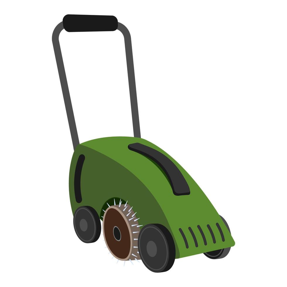 Lawn care scarifier aerator equipment and service, aeration and scarification. Vector illustration in flat style.