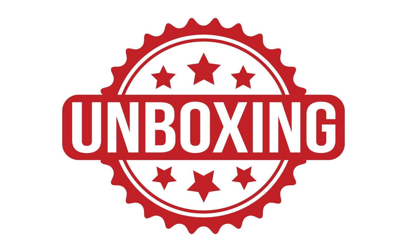 Unboxing Rubber Stamp. Red Unboxing Rubber Grunge Stamp Seal Vector Illustration - Vector