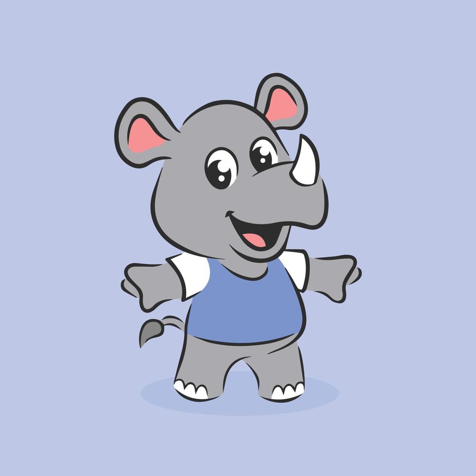 Free cute happy rhino cartoon character vector illustration