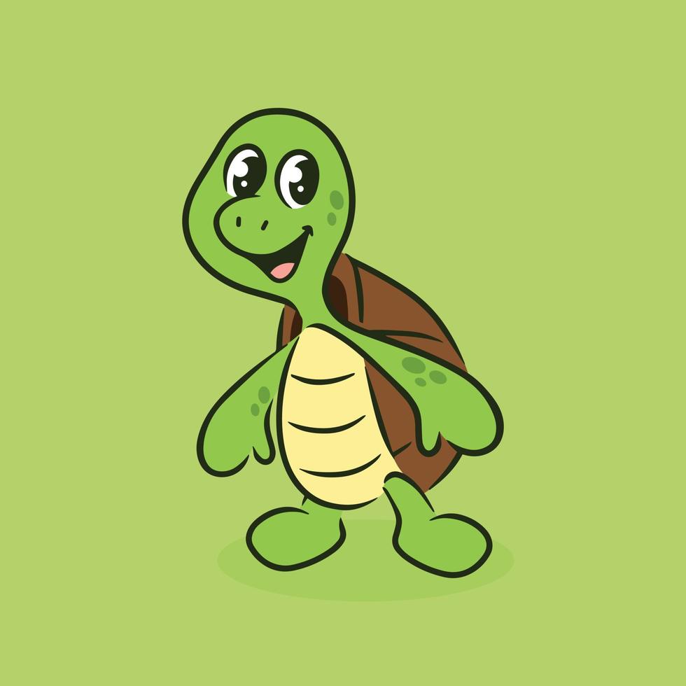 Free cute turtle cartoon vector illustration. Isolated cartoon animal