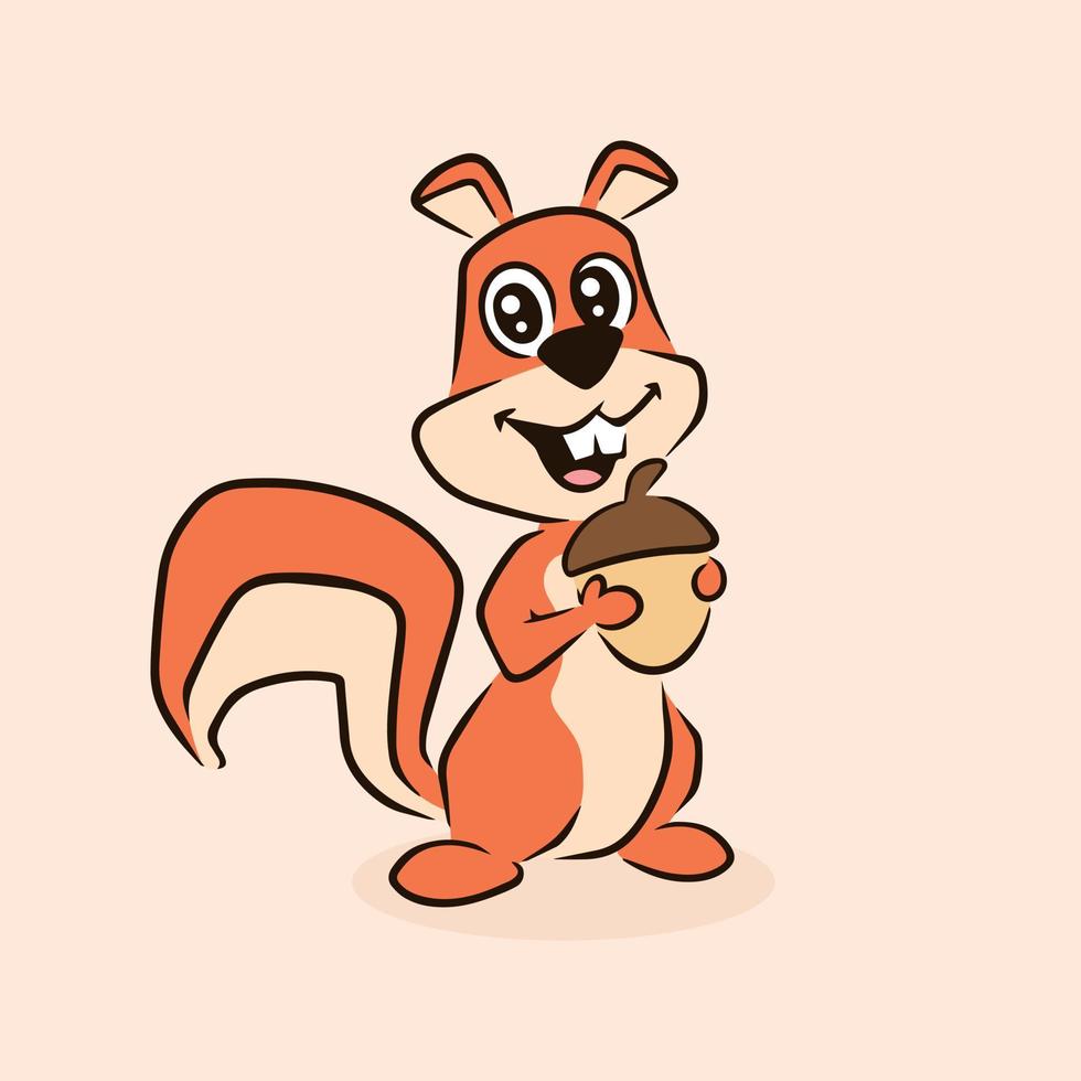 Free cute squirrel cartoon character vector illustration with holding nut. Funny squirrel cartoon. animal mascot.