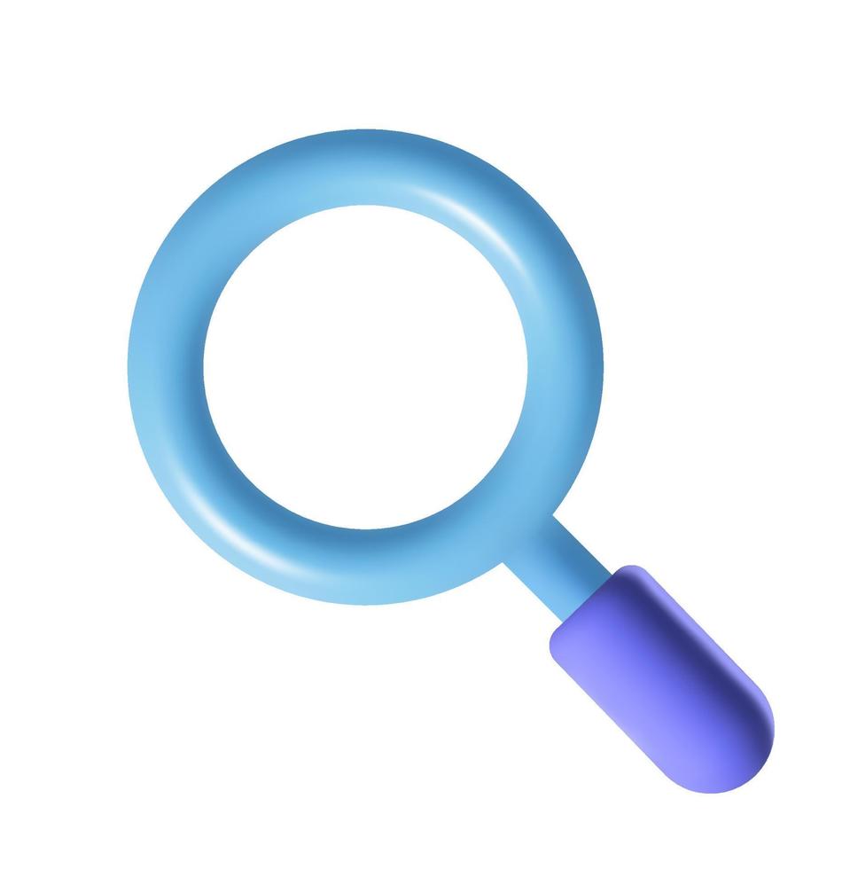 3d vector magnifying glass mesh icon. Discovery research, search, analysis concept. Cartoon minimal style