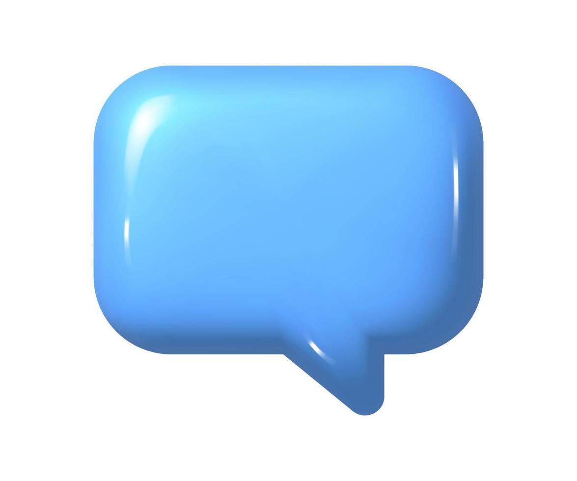 3d illustration of blue realistic speech bubble icon. Mesh vector talking cloud. Glossy chat high quality vector. Shiny cloud foam speak text, chatting box, message box dialogue social media
