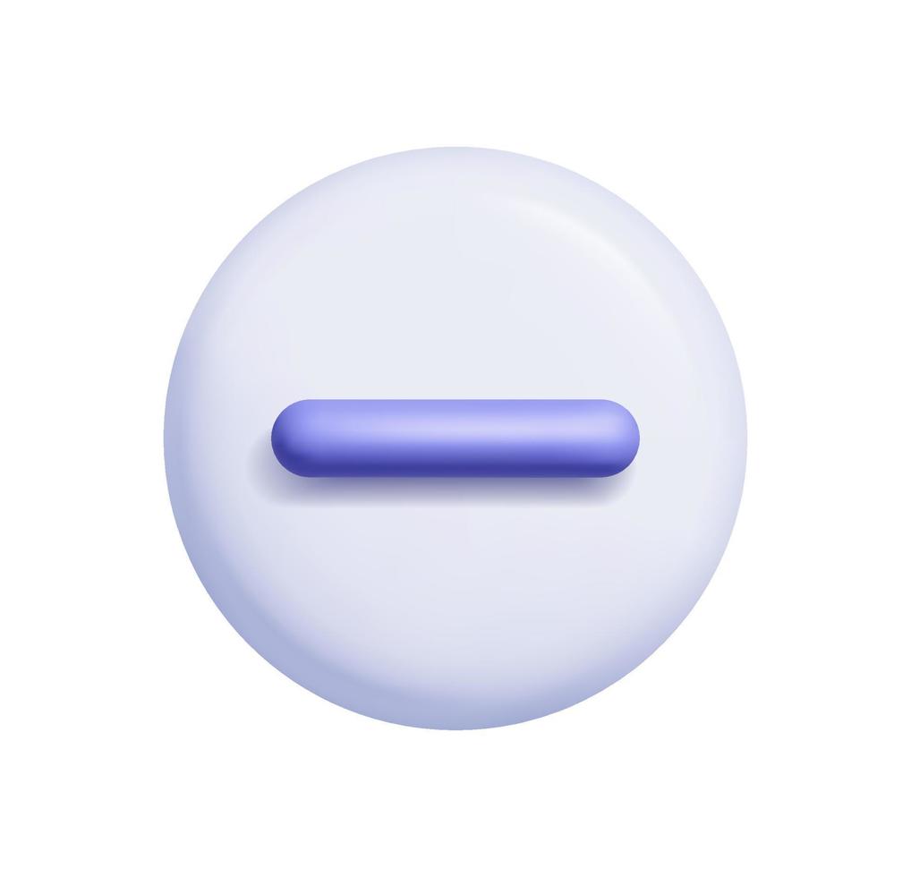 Math 3D icon delete. Lilac arithmetic minus sign on light purple round button. Realistic mesh design element. Vector illustration cross it out