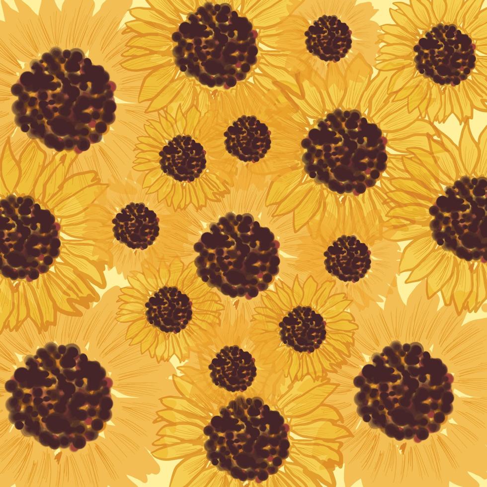 Watercolor Sunflower repeating Floral Pattern vector