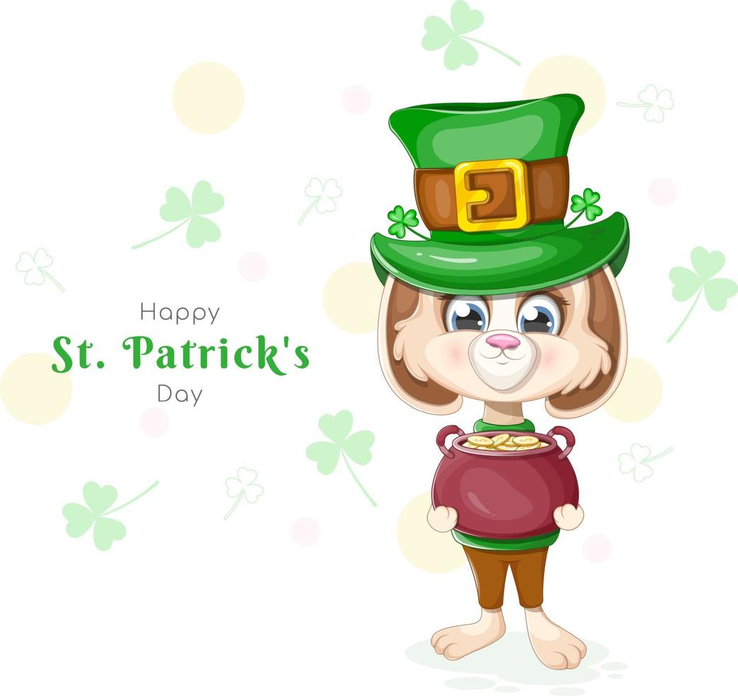 Greeting card with a bunny and a pot of gold for St. Patrick's Day vector