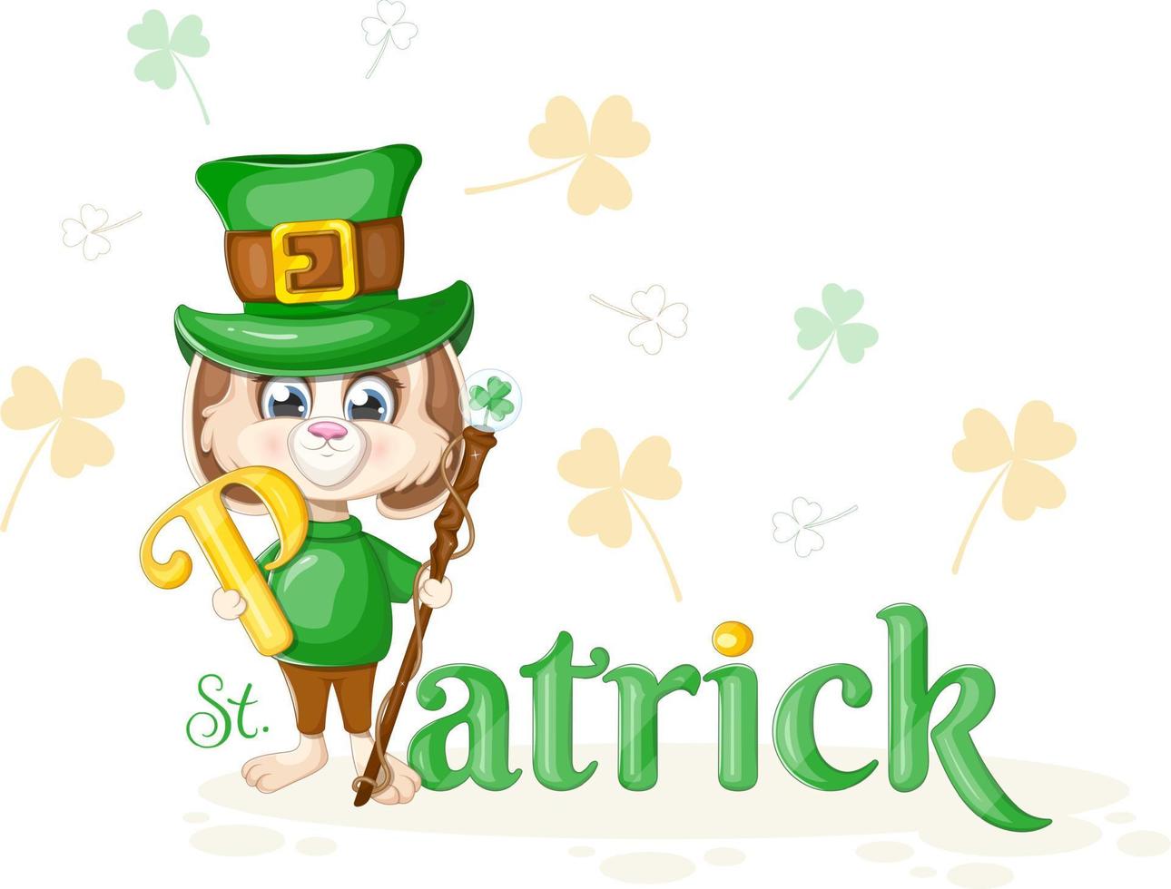 Beautiful card for St. Patrick's Day with a bunny and a cane vector