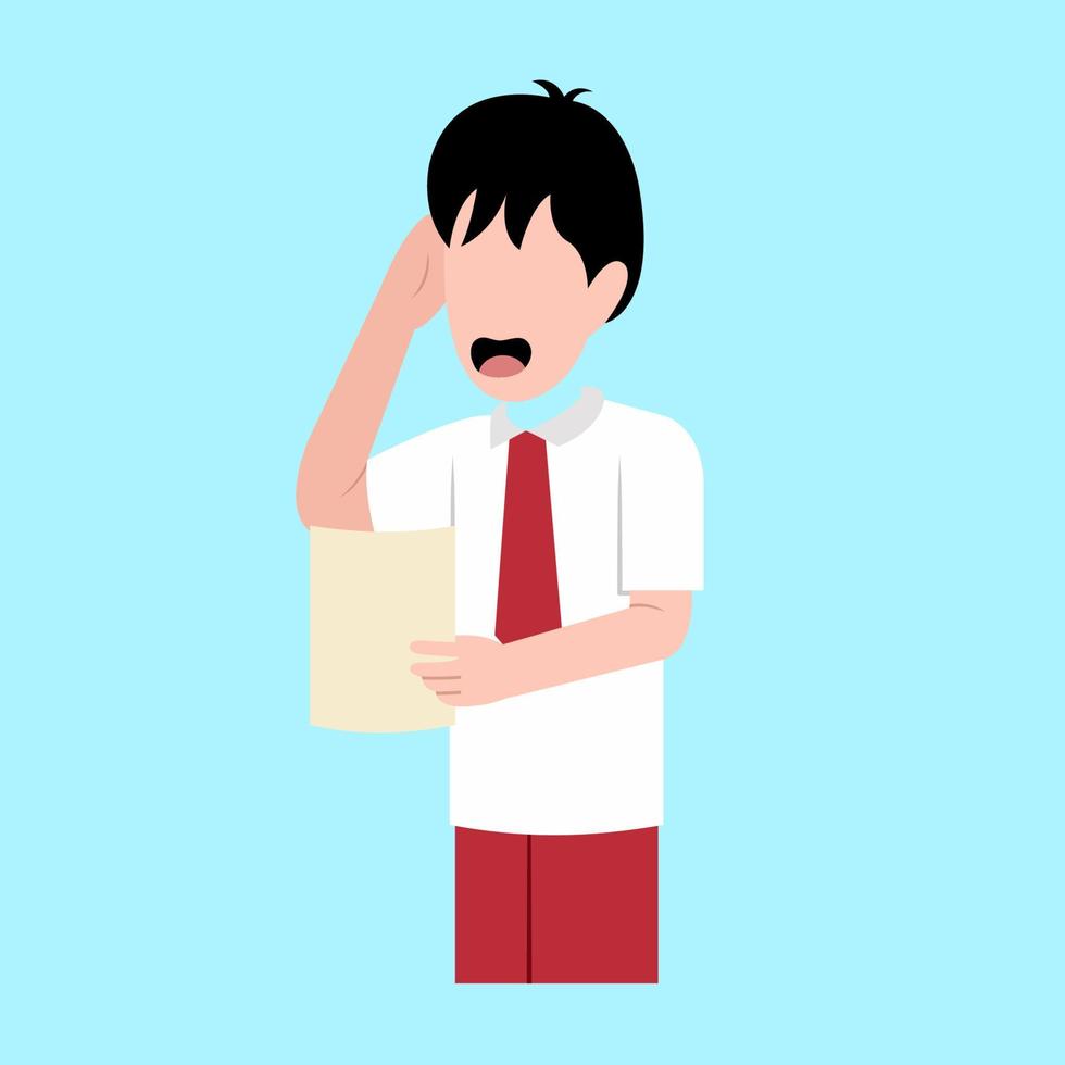 Confused Indonesian Elementary Student With Paper Test vector