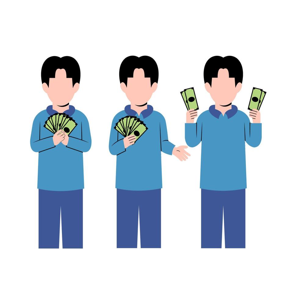Set Of Man Holding Money vector