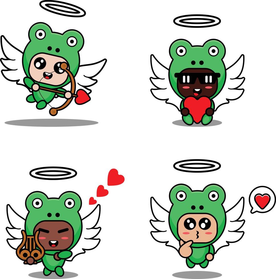 vector illustration cartoon animal mascot costume character frog cupid set bundle