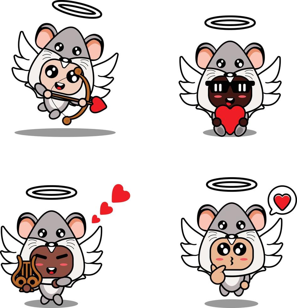 vector illustration cartoon animal mascot costume character rat cupid set bundle