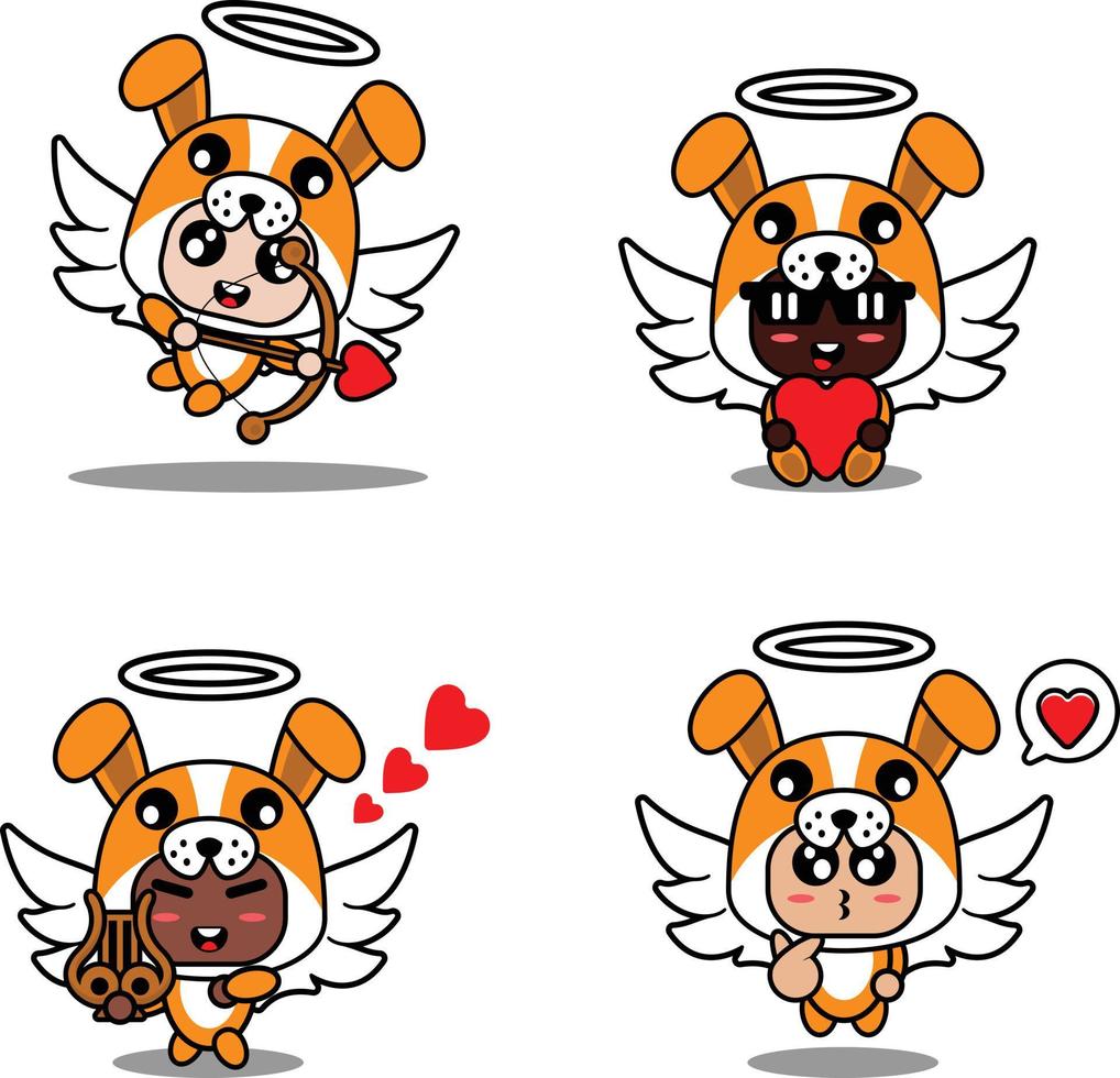 vector illustration cartoon animal mascot costume character dog cupid set bundle