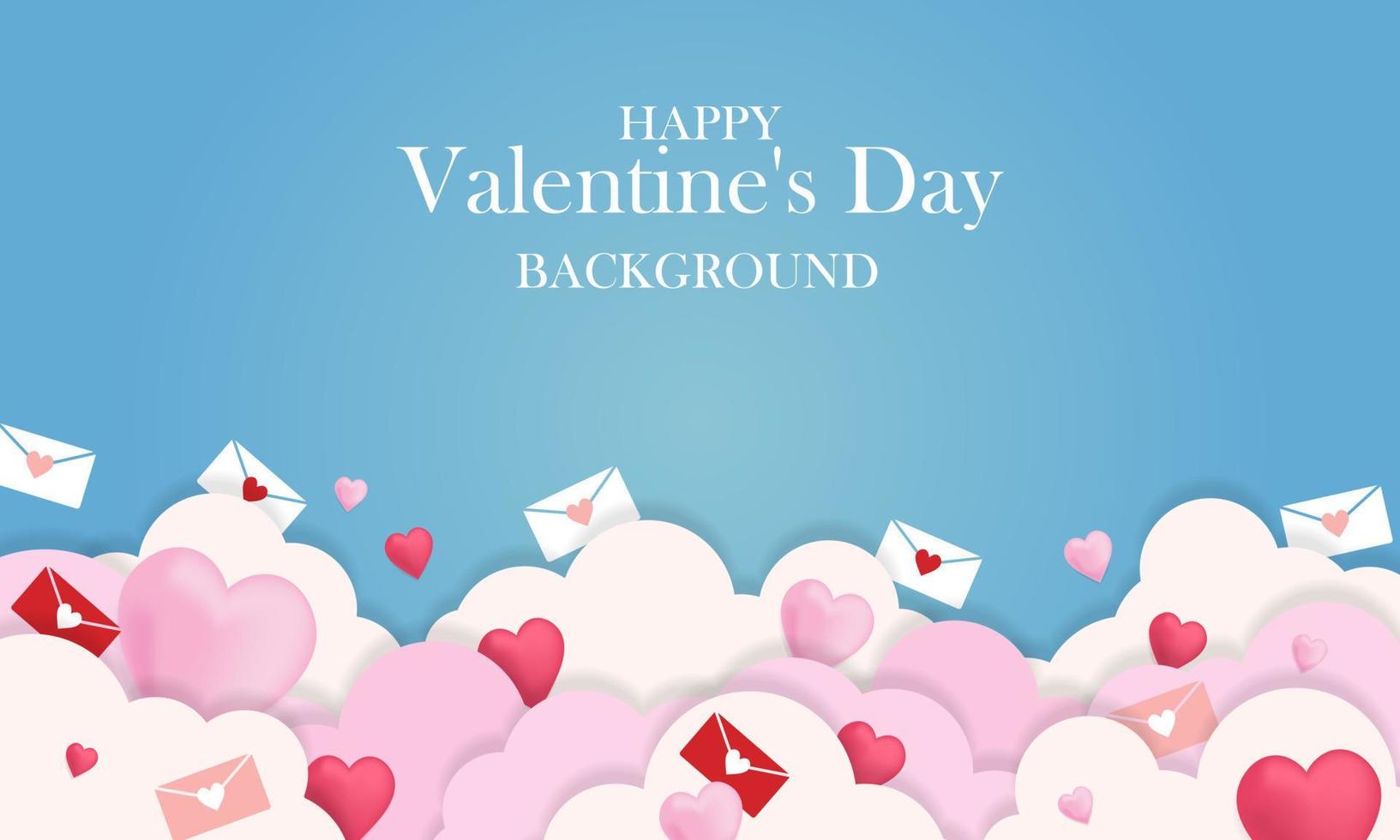 Happy Valentine's day sale header or voucher template with love, letter and clouds ornaments. Place for text. Poster or banner template with blue sky color background vector