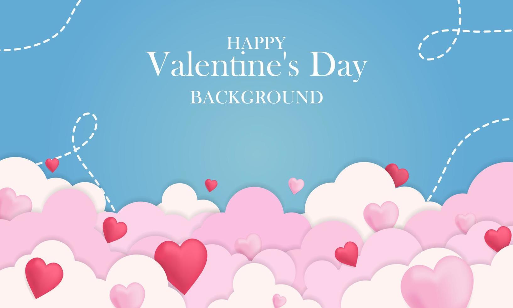 Happy Valentine's day sale header or voucher template with love, line and clouds ornaments. Place for text. Poster or banner template with blue sky color background vector