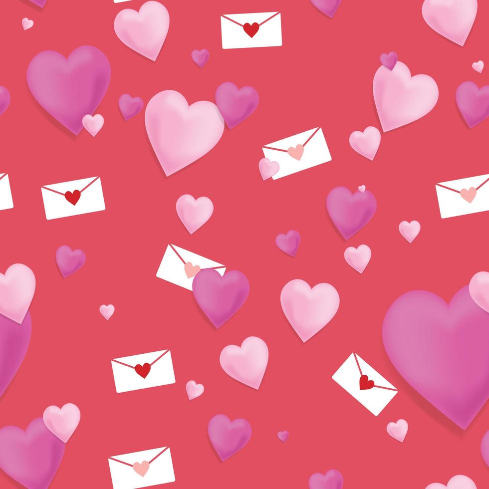 seamless valentine day with heart and letter icon pattern in light red color background vector illustration EPS10