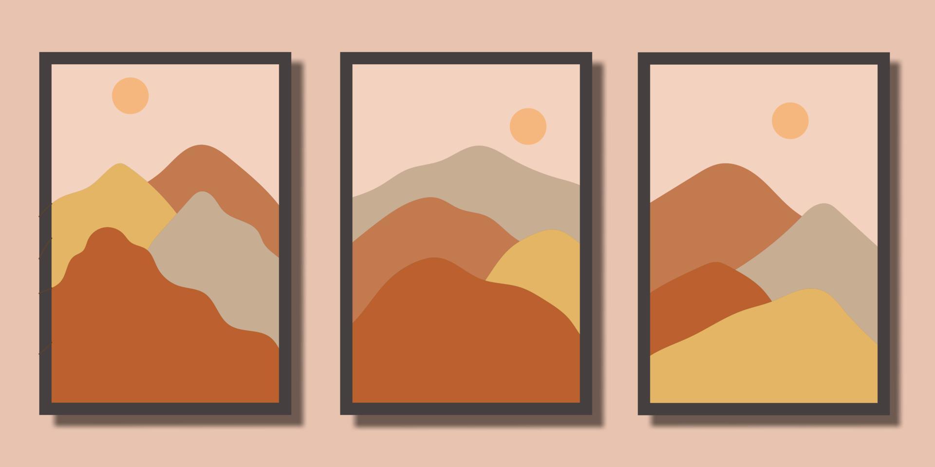 Hand drawn boho mountain wall art set vector