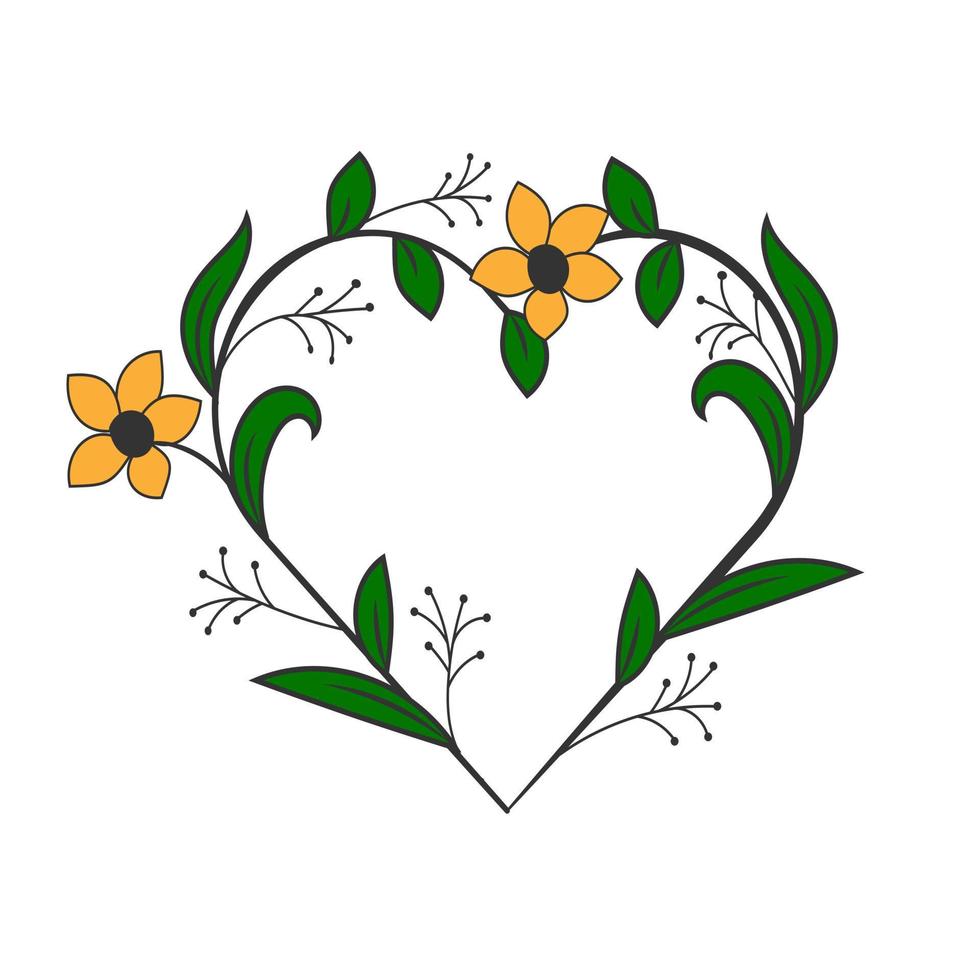 Floral heart frame. Decorative frame design with flowers and leaves. - Vector. vector