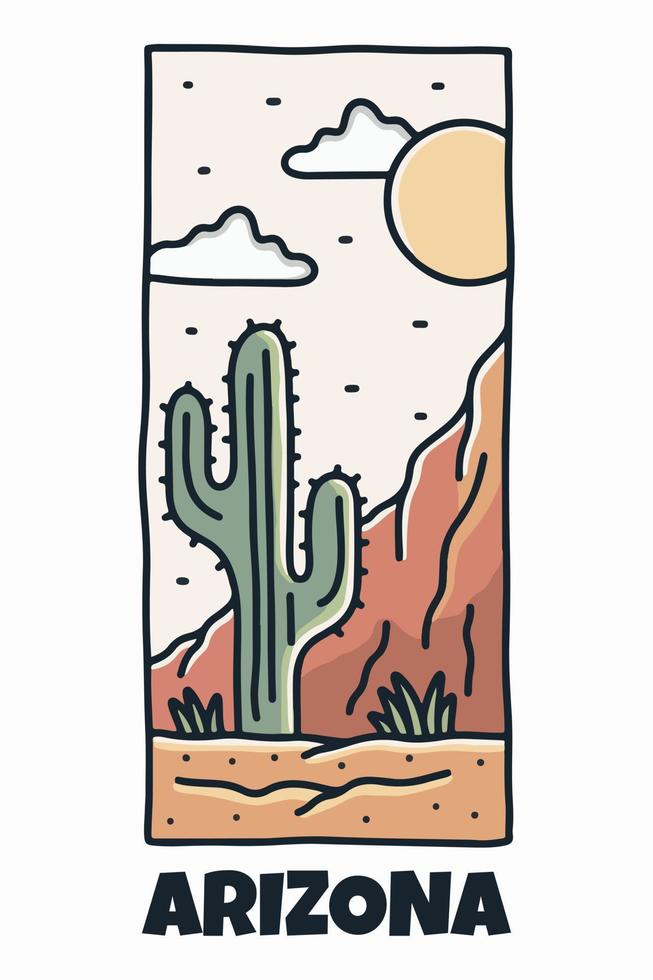 The cactus in Arizona desert design for patch, pin, graphic, art t-shirt design vector