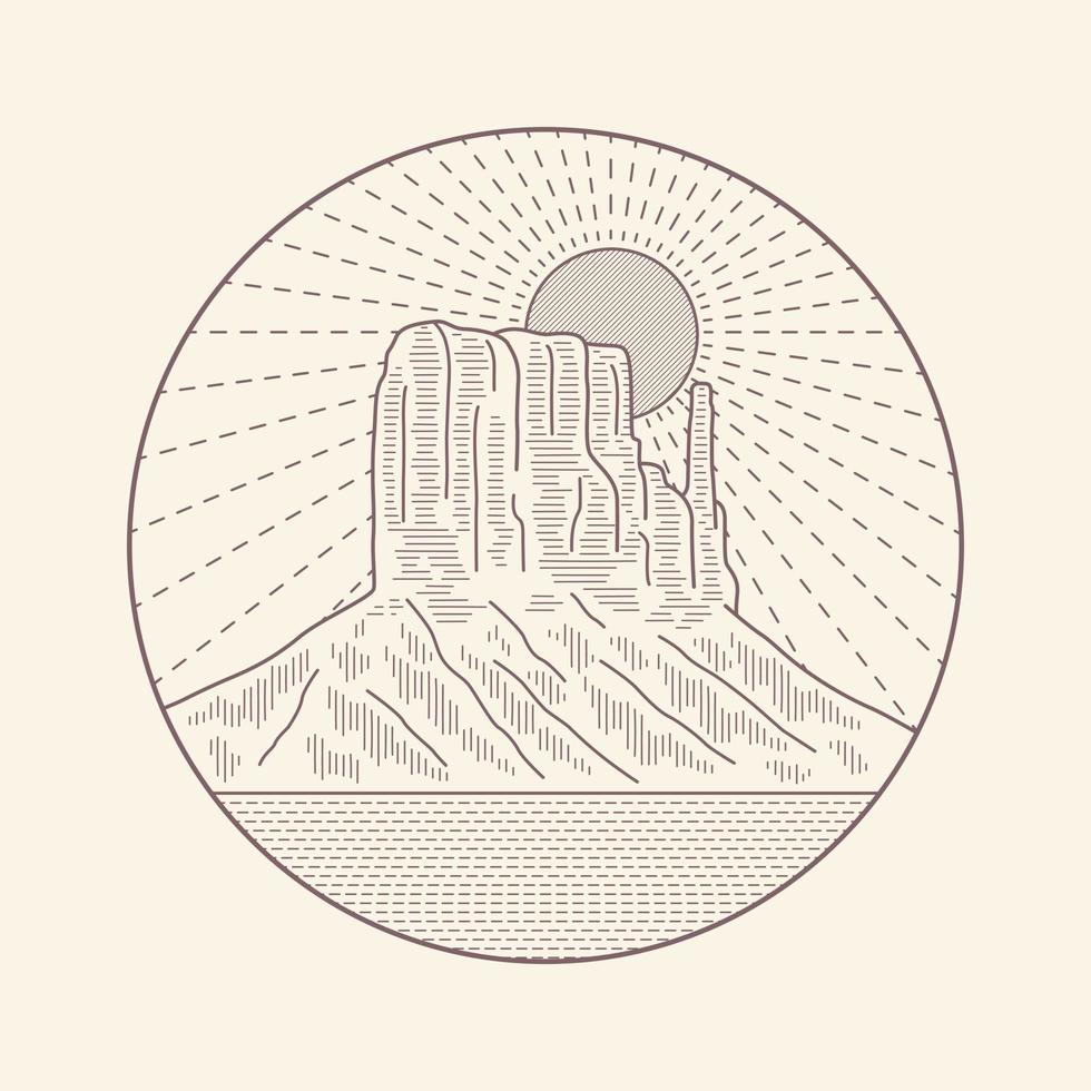 Monument Valley Arizona desert mono line art vector for patch, pin, graphic, art t-shirt design