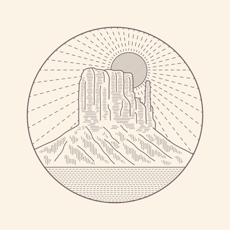 Monument Valley Arizona desert mono line art vector for patch, pin, graphic, art t-shirt design