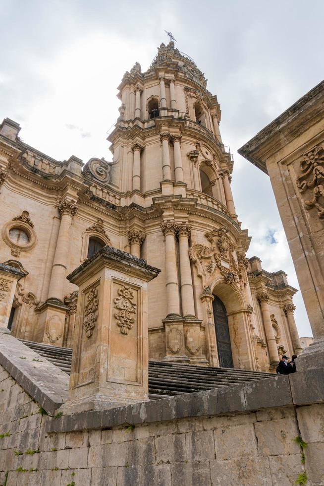 Modica, Italy-May 8, 2022-View of the cathedral of San Giorgio in Modica during a cloudy day photo