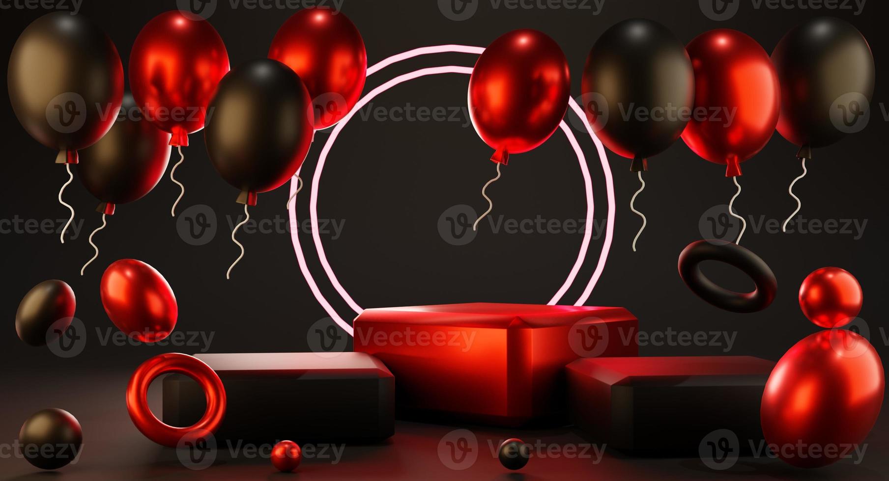 podium square box of merchandise display black red balloons blackfriday Luxury and minimal concept 3d rendering photo