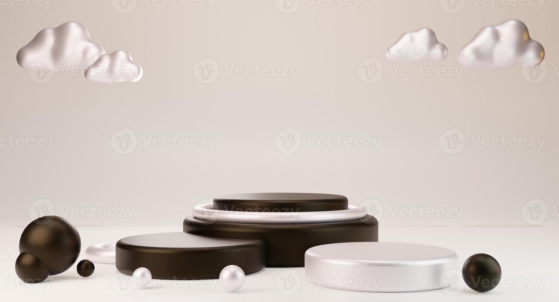 resumen lujo negro y metálico podio pedestal presentación, metálico nube 3d representación. foto