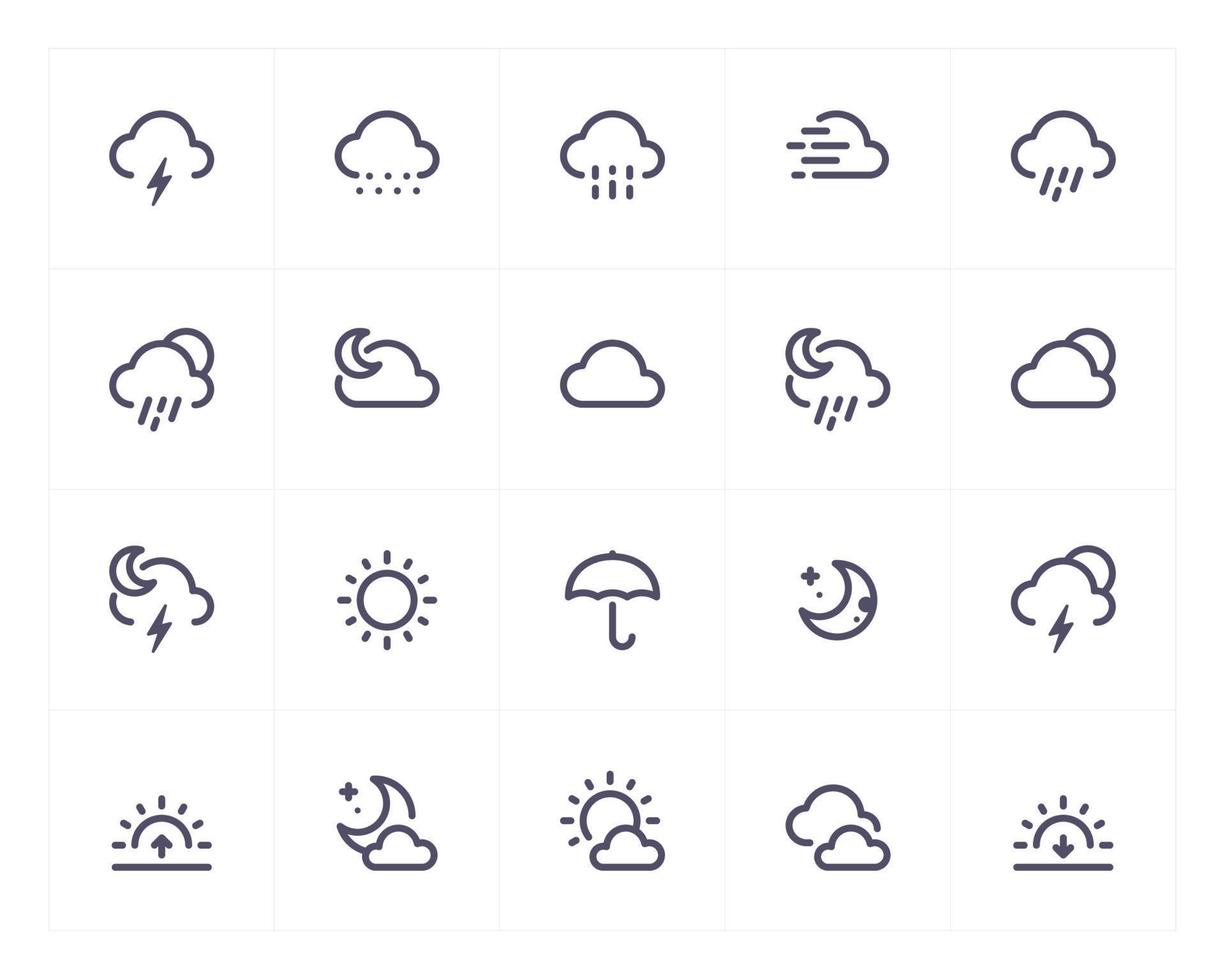 Weather and forecast line icon set vector