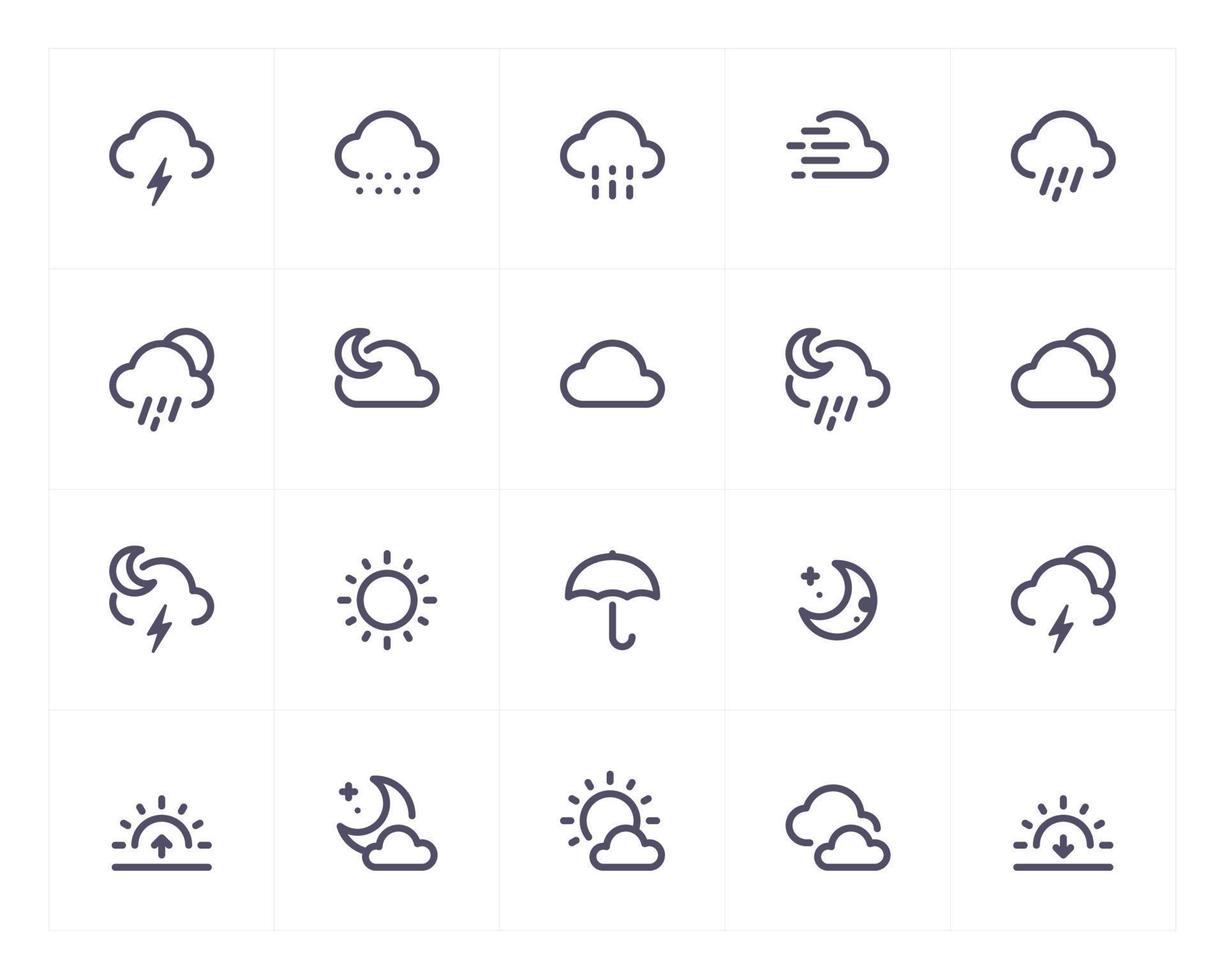 clima y pronóstico línea icono conjunto vector