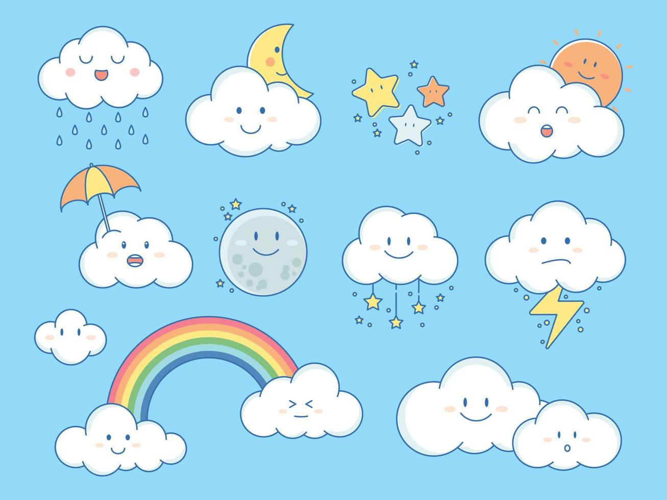 dibujos animados nubes estrella y cielo forma libre y muchos forma nubes son Perfecto para tu decoración vector