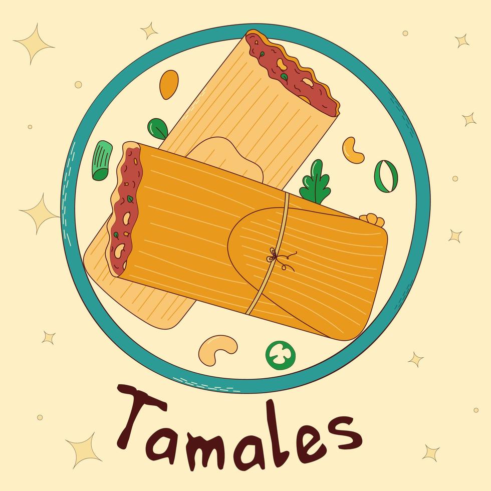 Mexican traditional food. Tamales. Vector illustration in hand drawn style