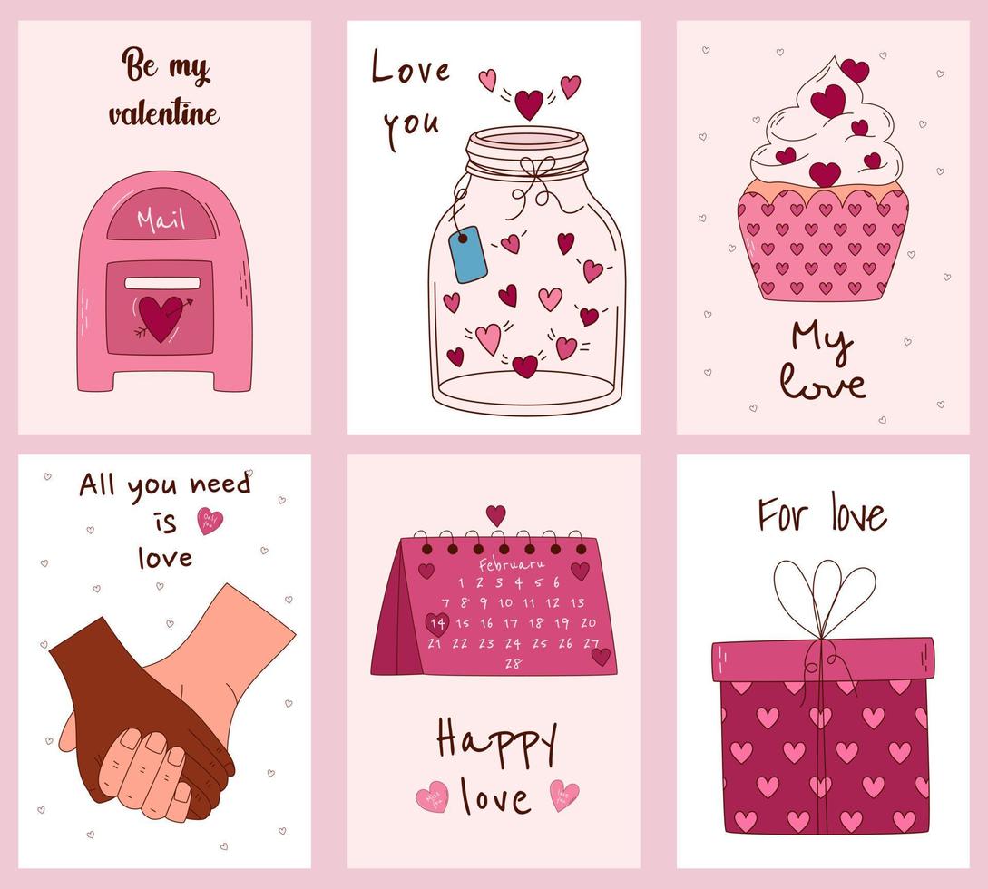 Set of Valentine's Day greeting cards. Vector illustration