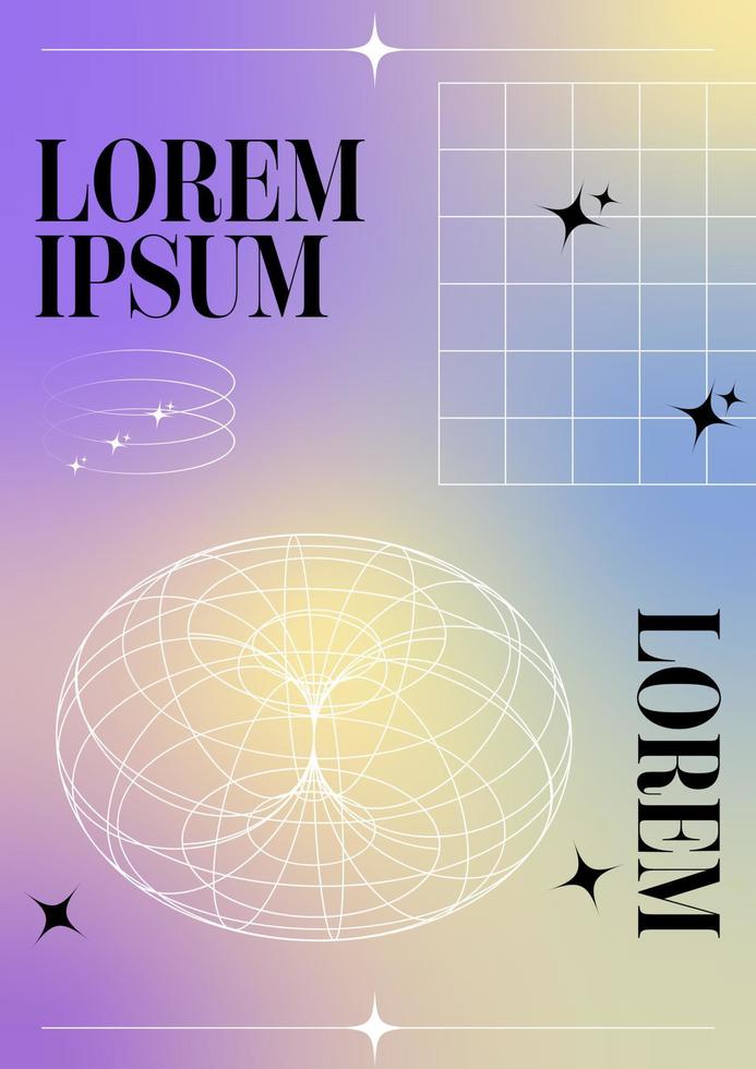 Modern blurred gradient poster in trendy 90s, 00s psychedelic style with geometric shapes. Y2K aesthetic. Poster template for social media posts, digital marketing, sales promotion. vector