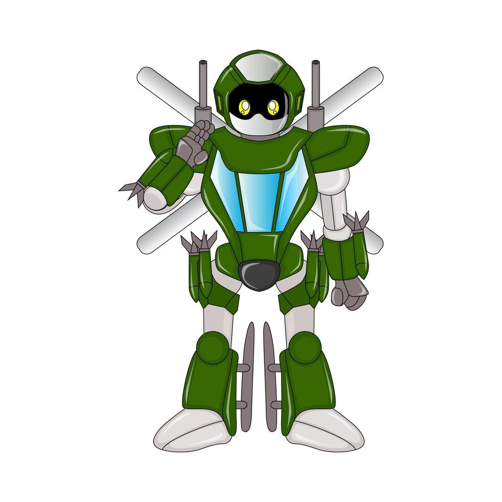 militar helicóptero robot personaje, vector, editable, Perfecto para historietas, ilustraciones, colorante libros, pegatinas, carteles, sitios web, impresión, camisetas y más vector