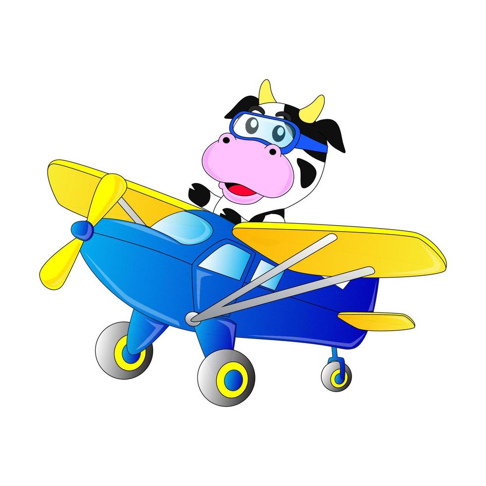 Cow riding airplane illustration, vector, eps10, editable vector