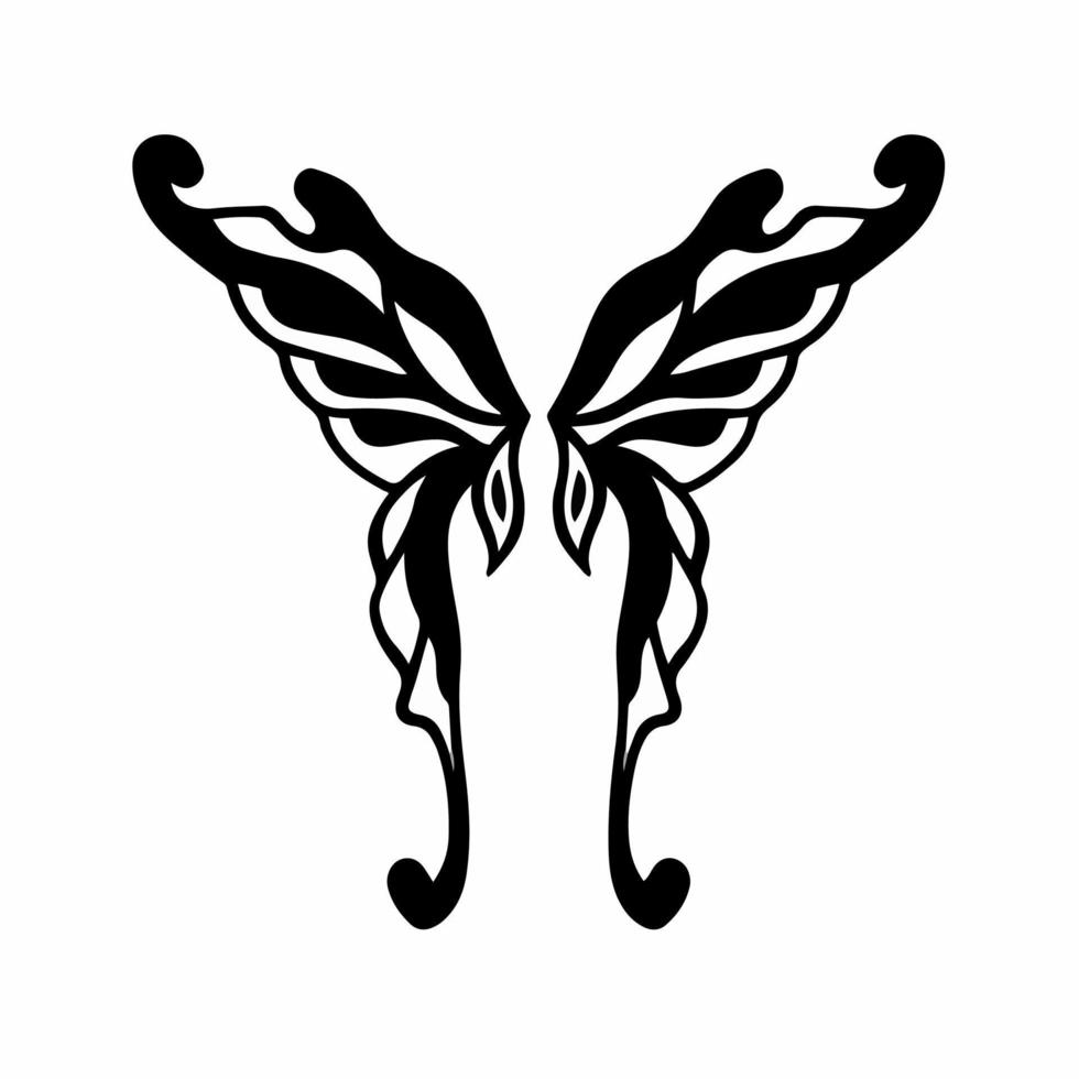 Tribal Fairy Wings Logo. Tattoo Design. Stencil Vector Illustration.