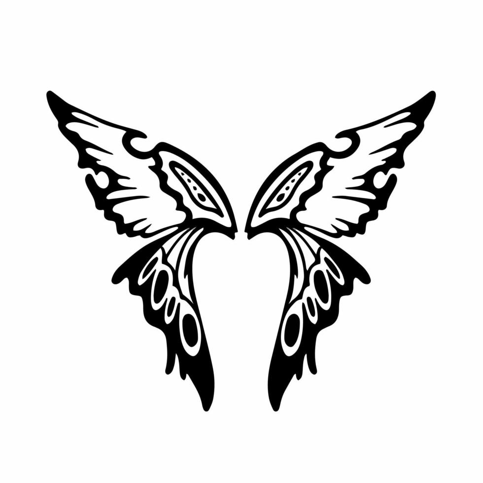 Tribal Fairy Wings Logo. Tattoo Design. Stencil Vector Illustration.