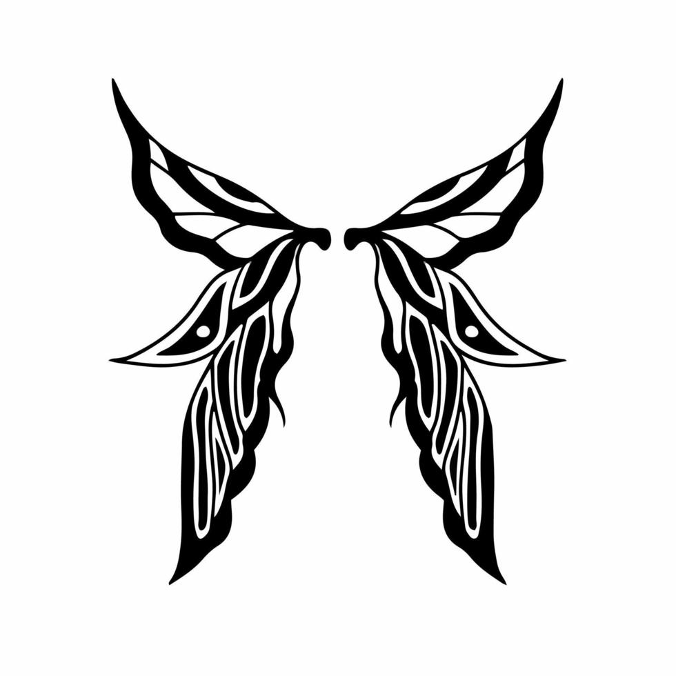 Tribal Fairy Wings Logo. Tattoo Design. Stencil Vector Illustration.