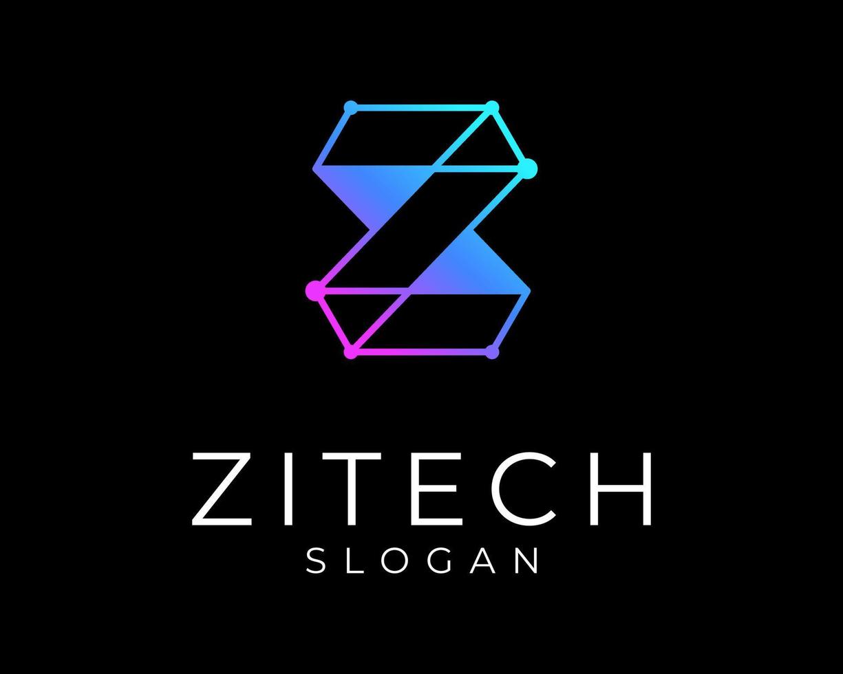 Letter Z Initial Connection Dot Technology Geometry Line Future Modern Colorful Vector Logo Design