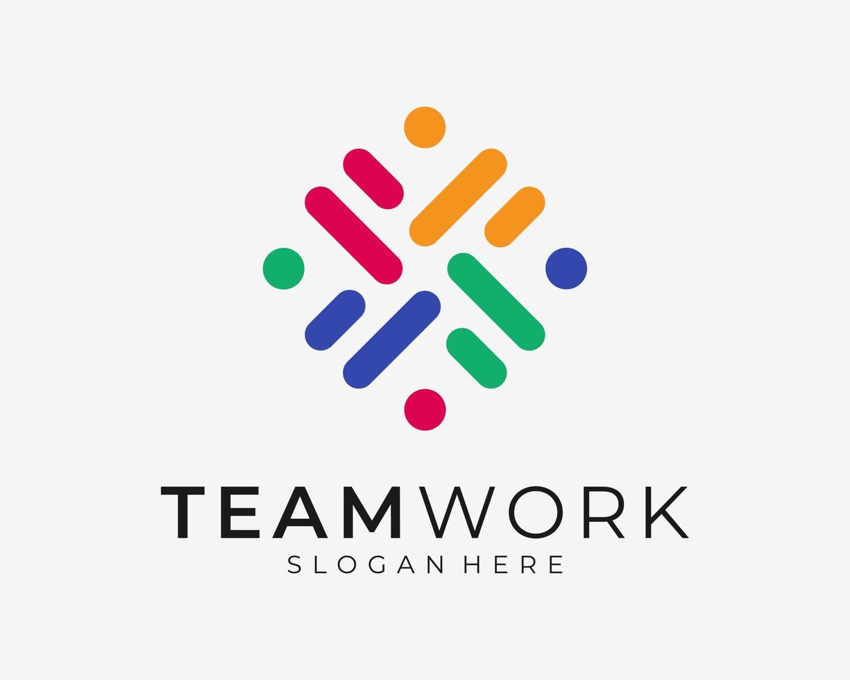 Abstract People Meeting Teamwork Partnership Group Lines Dot Pattern Colorful Vector Logo Design