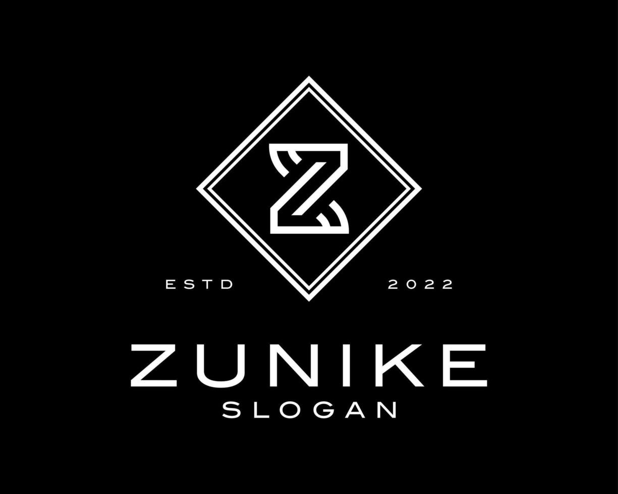 Letter Z Initials Line Art Rhombus Frame Elegant Luxury Minimalist Monogram Vector Logo Design